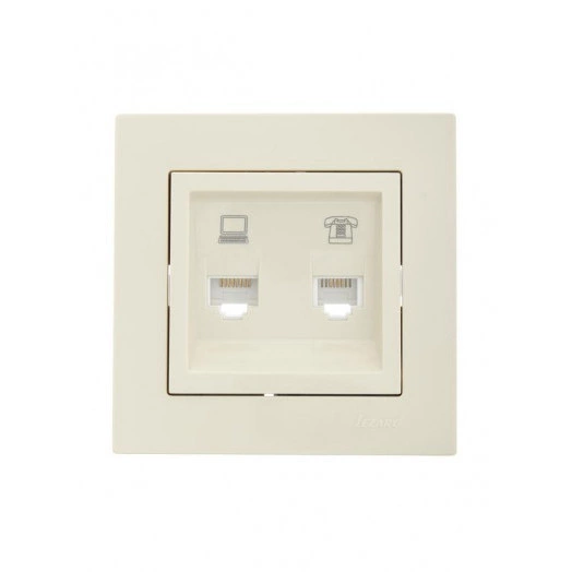 Розетка компьютерная + телефонная 1-м СП Vesna механизм крем. LEZARD 742-0388-143