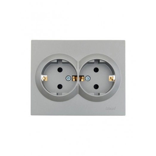 Розетка 2-м СП VESNA с заземл. со шторками ПБТ платина LEZARD 742-3500-178B