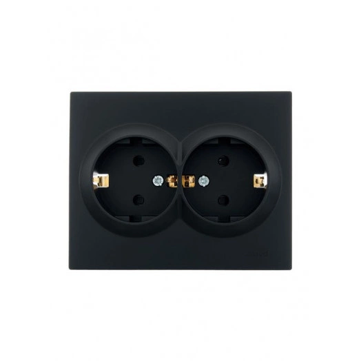 Розетка 2-м СП VESNA с заземл. со шторками ПБТ черн. бархат LEZARD 742-4200-178B