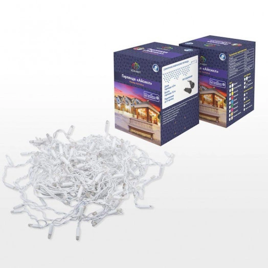 Гирлянда "Айсикл" (бахрома) 4.8х0.6м 176LED бел. 11Вт 230В IP65 провод бел. Neon-Night 255-137