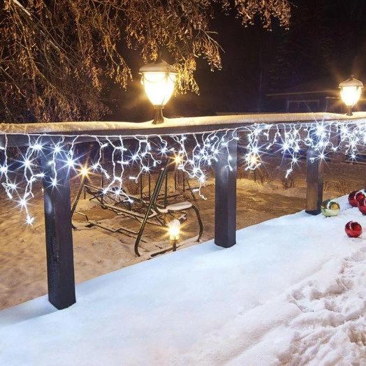 Гирлянда "Айсикл" (бахрома) 4.8х0.6м 176LED бел. 11Вт 230В IP65 провод бел. Neon-Night 255-137