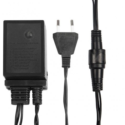 Гирлянда светодиодная "Твинкл Лайт" 10м 100LED бел. 10Вт 220В IP65 с контроллером 8 режимов провод черн. ПВХ Neon-Night 303-135