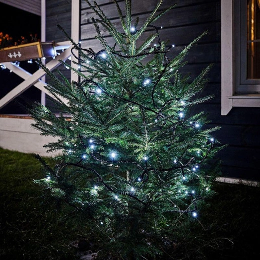 Гирлянда светодиодная "Твинкл Лайт" 10м 100LED бел. 10Вт 220В IP65 с контроллером 8 режимов провод черн. ПВХ Neon-Night 303-135