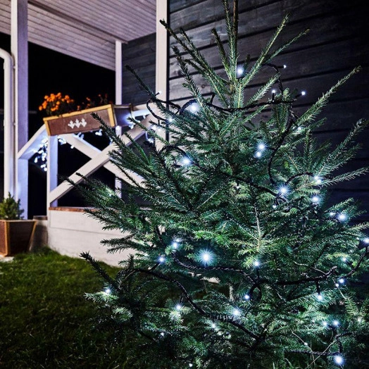 Гирлянда светодиодная "Твинкл Лайт" 10м 100LED бел. 10Вт 220В IP65 с контроллером 8 режимов провод черн. ПВХ Neon-Night 303-135