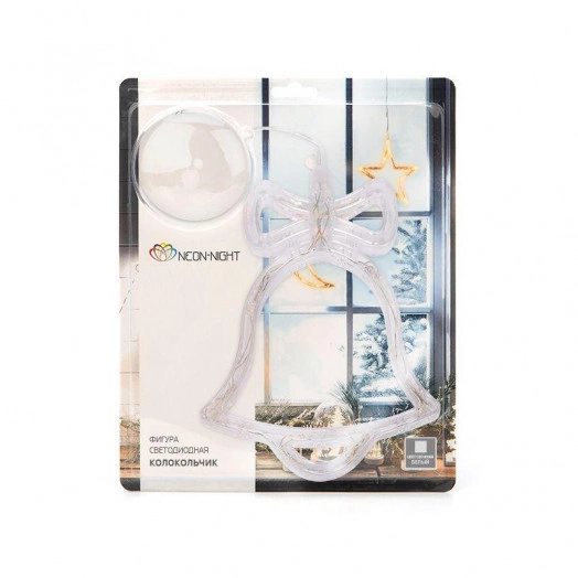 Фигура светодиодная "Колокольчик" 200х160х10мм 8LED тепл. бел. 1Вт 4.5В IP20 на присоске элементы питания 3хAAA (в компл.) Neon-Night 501-012