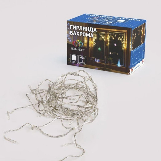 Гирлянда "Айсикл" (бахрома) 1.8х0.5м 48LED бел. 3Вт 230В IP20 провод прозр.Neon-Night 255-015
