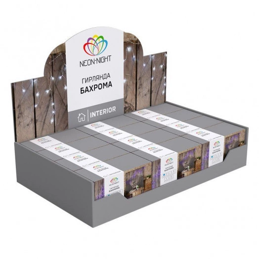 Гирлянда "Айсикл" (бахрома) 1.8х0.5м 48LED син. 3Вт 230В IP20 провод прозр. Neon-Night 255-013