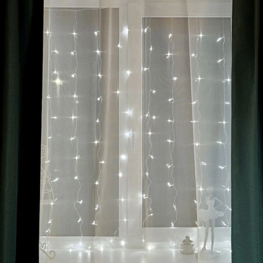 Гирлянда "Светодиодный дождь" с контроллером 1.5х1.5м 144LED бел. прозр. провод 12Вт 230В IP20 NEON-NIGHT 235-035