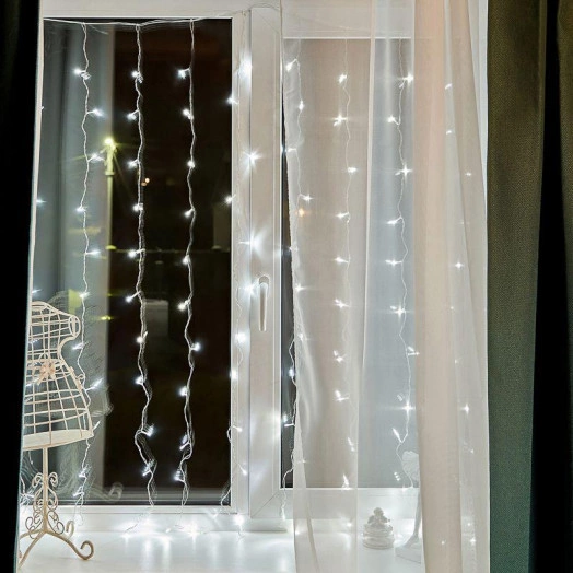 Гирлянда "Светодиодный дождь" с контроллером 1.5х1.5м 144LED бел. прозр. провод 12Вт 230В IP20 NEON-NIGHT 235-035