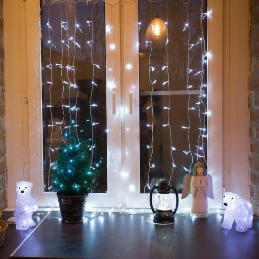 Гирлянда "Светодиодный дождь" с контроллером 1.5х1м 96LED бел. прозр. провод 8Вт 230В IP20 NEON-NIGHT 235-025