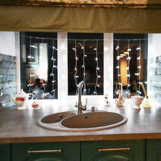 Гирлянда "Светодиодный дождь" с контроллером 1.5х1м 96LED бел. прозр. провод 8Вт 230В IP20 NEON-NIGHT 235-025