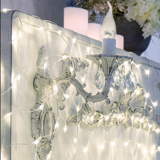 Гирлянда светодиодная "Сеть" 1.8х1.5м 180LED бел. 15Вт 220В IP20 с контроллером 8 режимов провод прозр. ПВХ Neon-Night 215-135