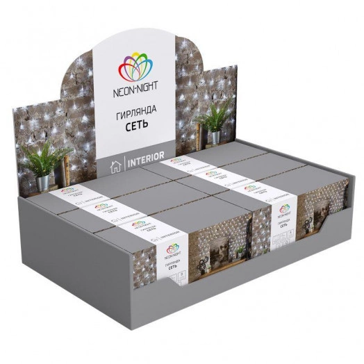 Гирлянда светодиодная "Сеть" 1.5х1.5м 150LED бел. 12Вт 220В IP20 с контроллером 8 режимов провод прозр. ПВХ Neon-Night 215-125