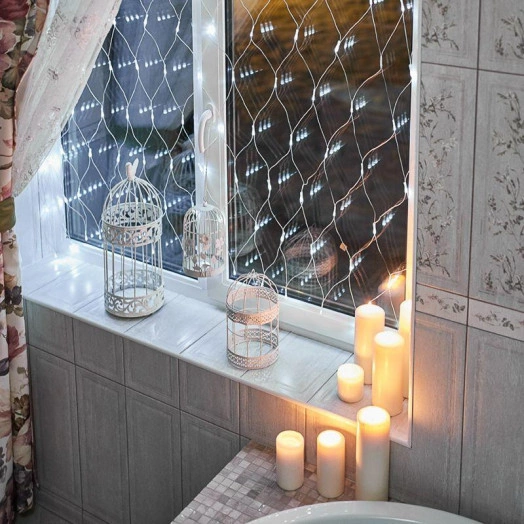 Гирлянда светодиодная "Сеть" 1.5х1.5м 150LED бел. 12Вт 220В IP20 с контроллером 8 режимов провод прозр. ПВХ Neon-Night 215-125