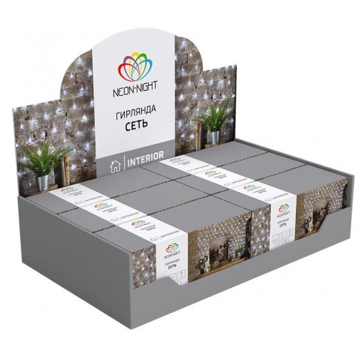 Гирлянда светодиодная "Сеть" 1.5х1.5м 150LED мультиколор 12Вт 220В IP20 с контроллером 8 режимов провод прозр. ПВХ Neon-Night 215-129