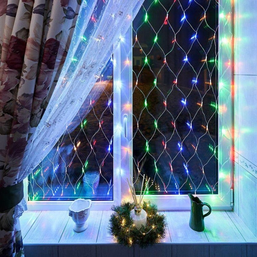 Гирлянда светодиодная "Сеть" 1.5х1.5м 150LED мультиколор 12Вт 220В IP20 с контроллером 8 режимов провод прозр. ПВХ Neon-Night 215-129