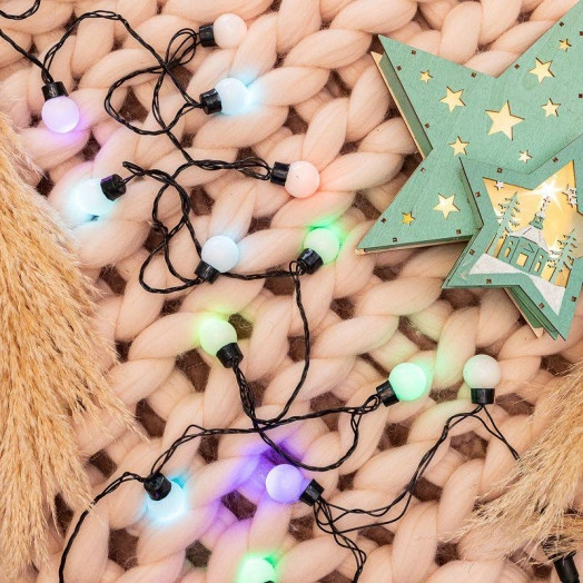 Гирлянда "Шарики" 5м d25мм 25LED RGB провод темно-зел. ПВХ 6Вт 220В IP20 Neon-Night 303-559