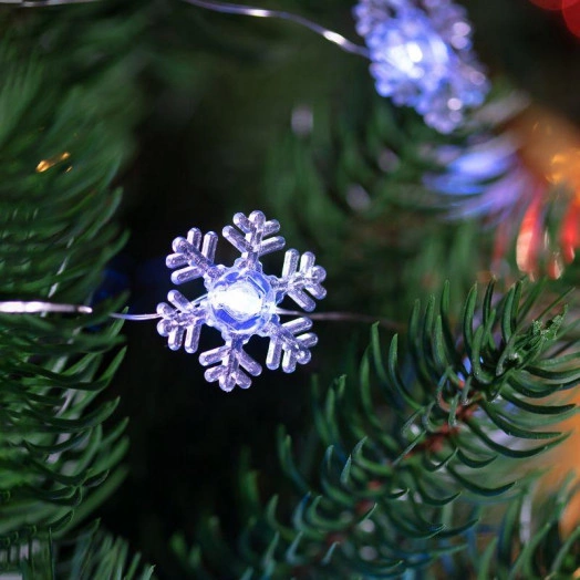 Гирлянда светодиодная "Снежинки" 2м 20LED бел. 2Вт 4.5В IP67 провод прозр. элементы питания 2хCR2032 (в компл.) Neon-Night 303-010