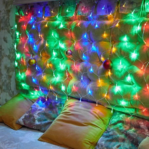 Гирлянда светодиодная "Сеть" 1х1.5м 96LED мультиколор 12Вт 230В IP20 с контроллером 8 режимов провод прозр. ПВХ Neon-Night 215-119-6