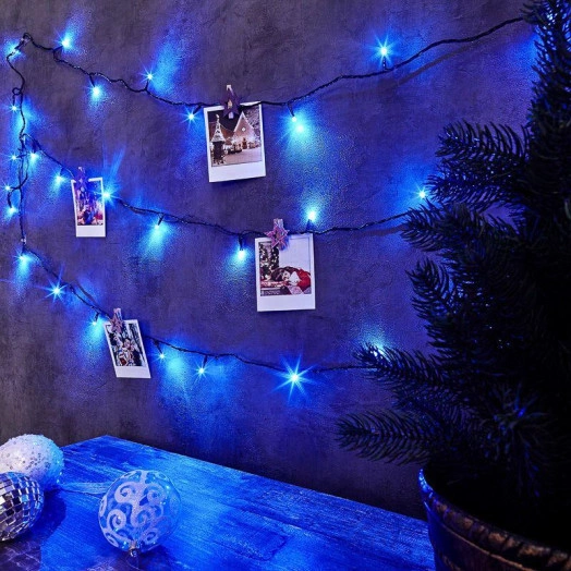 Гирлянда светодиодная "Твинкл Лайт" 6м 40LED син. 4Вт 230В IP20 с контроллером 8 режимов провод темн. зел. ПВХ Neon-Night 303-023