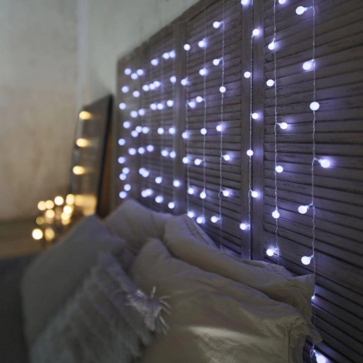 Гирлянда светодиодная "Светодиодный Дождь" 1.5х1.5м 144LED бел. 12Вт 230В IP65 с насадками шарики свечение с динамикой провод прозр. Neon-Night 235-045