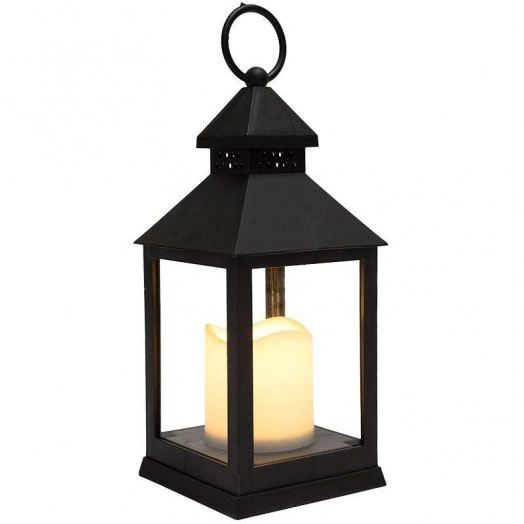 Фонарь декоративный со свечкой черн. корпус 10.5х10.5х24см тепл. бел. Neon-Night 513-051