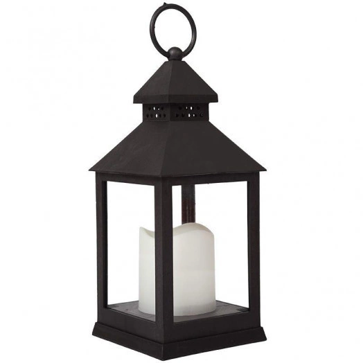 Фонарь декоративный со свечкой черн. корпус 10.5х10.5х24см тепл. бел. Neon-Night 513-051