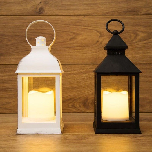 Фонарь декоративный со свечкой черн. корпус 10.5х10.5х24см тепл. бел. Neon-Night 513-051
