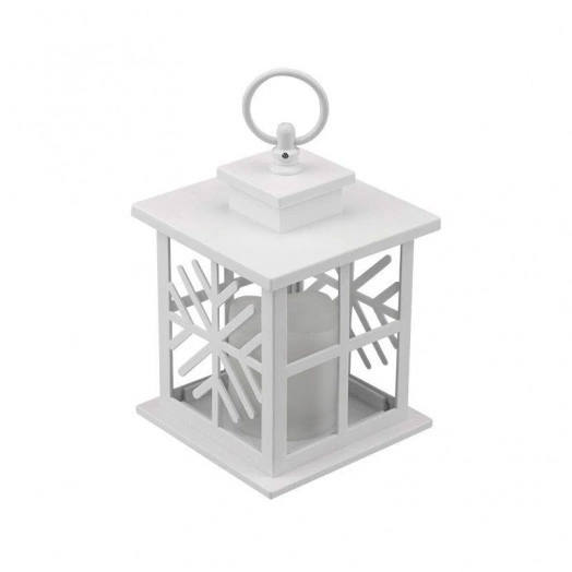Фонарь декоративный со свечкой бел. корпус со снежинкой 12х12х18см тепл. бел. NEON-NIGHT 513-043