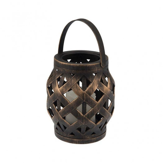 Фонарь декоративный со свечкой плетеный корпус бронза 14х14х16.5см тепл. бел. NEON-NIGHT 513-055