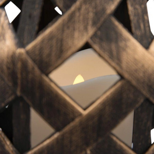 Фонарь декоративный со свечкой плетеный корпус бронза 14х14х16.5см тепл. бел. NEON-NIGHT 513-055