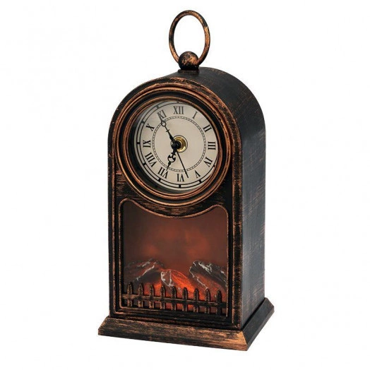 Камин светодиодный "Старинные часы" 14.7х11.7х25см эффект живого огня USB бронз. элементы питания 2хC (не в компл.) Neon-Night 511-021