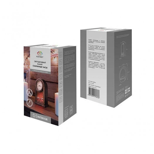 Камин светодиодный "Старинные часы" 14.7х11.7х25см эффект живого огня USB бронз. элементы питания 2хC (не в компл.) Neon-Night 511-021