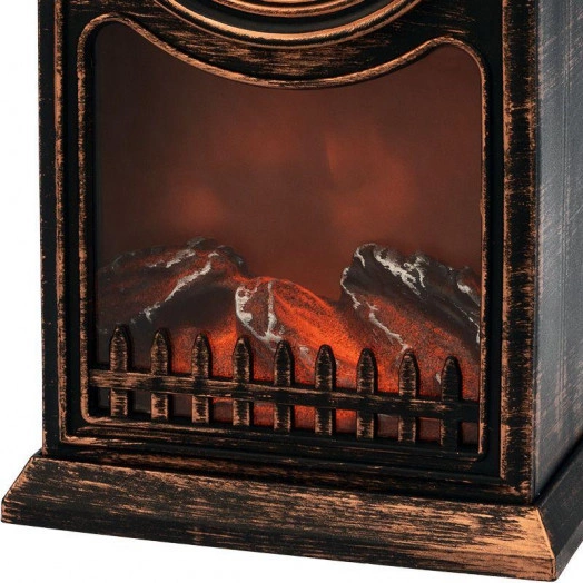 Камин светодиодный "Старинные часы" 14.7х11.7х25см эффект живого огня USB бронз. элементы питания 2хC (не в компл.) Neon-Night 511-021