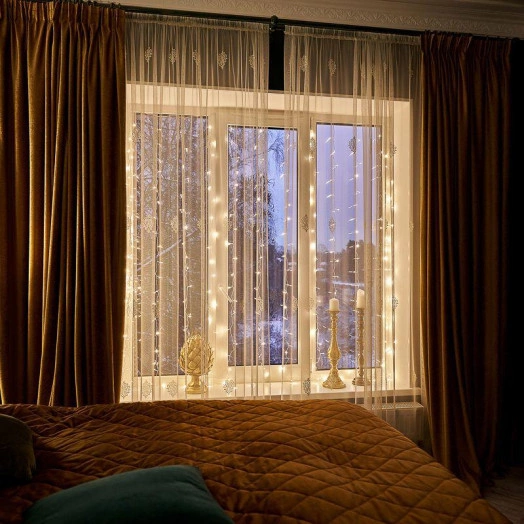 Гирлянда светодиодная "Светодиодный Дождь" 2х2.5м 300LED тепл. бел. 16Вт 230В IP20 свечение с динамикой провод прозр. Neon-Night 235-056