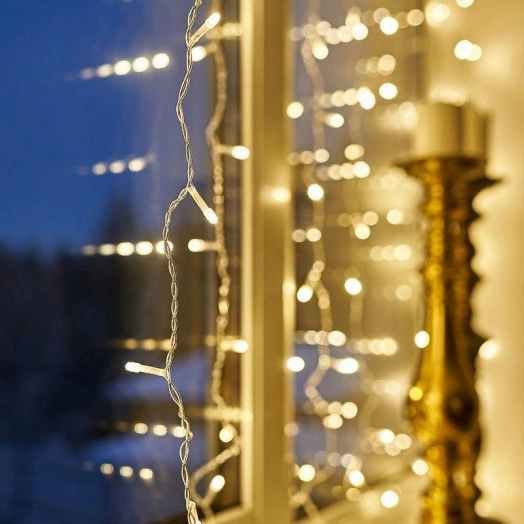 Гирлянда светодиодная "Светодиодный Дождь" 2х2.5м 300LED тепл. бел. 16Вт 230В IP20 свечение с динамикой провод прозр. Neon-Night 235-056