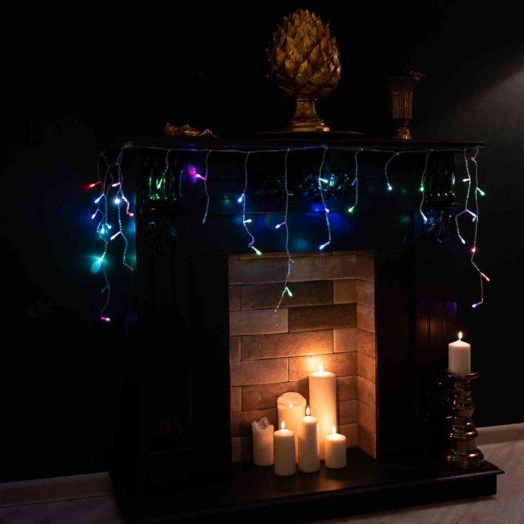 Гирлянда светодиодная "Айсикл" (бахрома) 1.8х0.5м 48LED мультиколор RGB 3Вт 230В IP20 провод прозр. Neon-Night 255-009