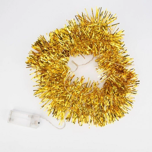 Гирлянда светодиодная "Мишура" 1.5м 10LED зол. тепл. бел. 0.1Вт IP20 провод прозр. ПВХ элементы питания 2хAA (не в компл.) Neon-Night 304-012