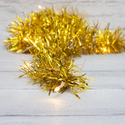 Гирлянда светодиодная "Мишура" 1.5м 10LED зол. тепл. бел. 0.1Вт IP20 провод прозр. ПВХ элементы питания 2хAA (не в компл.) Neon-Night 304-012