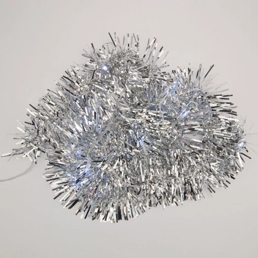 Гирлянда светодиодная "Мишура" 1.5м 10LED серебр. бел. 0.1Вт IP20 провод прозр. ПВХ элементы питания 2хAA (не в компл.) Neon-Night 304-011