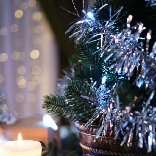 Гирлянда светодиодная "Мишура" 1.5м 10LED серебр. бел. 0.1Вт IP20 провод прозр. ПВХ элементы питания 2хAA (не в компл.) Neon-Night 304-011