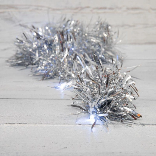 Гирлянда светодиодная "Мишура" 1.5м 10LED серебр. бел. 0.1Вт IP20 провод прозр. ПВХ элементы питания 2хAA (не в компл.) Neon-Night 304-011