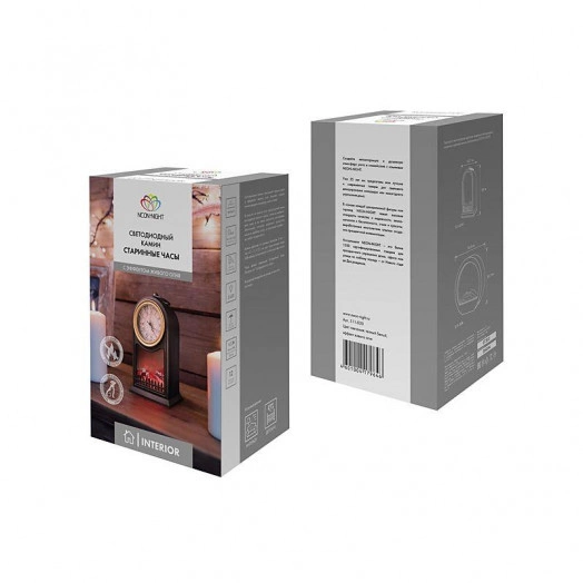 Камин светодиодный "Старинные часы" 14.7х11.7х25см эффект живого огня USB черн. элементы питания 2хC (не в компл.) Neon-Night 511-020