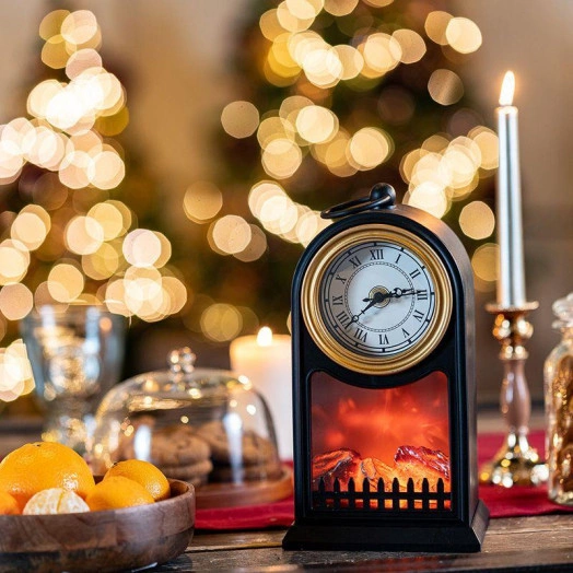 Камин светодиодный "Старинные часы" 14.7х11.7х25см эффект живого огня USB черн. элементы питания 2хC (не в компл.) Neon-Night 511-020