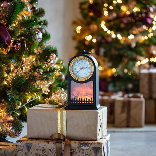 Камин светодиодный "Старинные часы" 14.7х11.7х25см эффект живого огня USB черн. элементы питания 2хC (не в компл.) Neon-Night 511-020