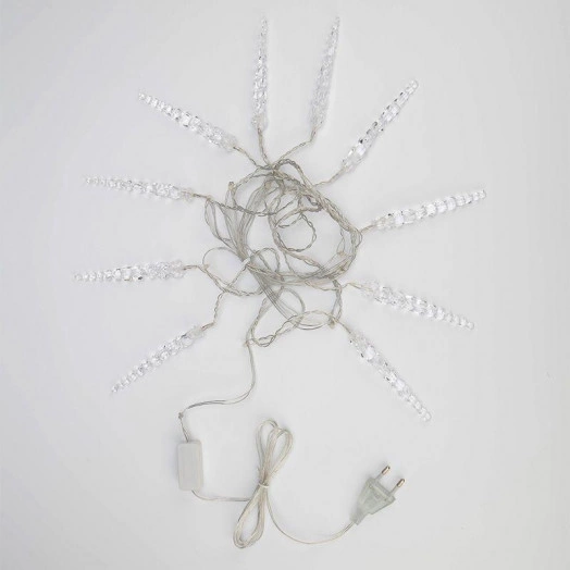 Гирлянда светодиодная "Айсикл" (бахрома) "Сосульки" 1.5х0.25м 10LED тепл. бел. 0.51Вт IP20 провод прозр. Neon-Night 303-067