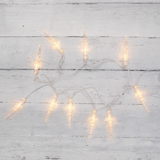 Гирлянда светодиодная "Сосульки" 1.5м 10LED тепл. бел. 0.1Вт IP20 провод прозр. ПВХ элементы питания 2хAA (не в компл.) Neon-Night 303-093