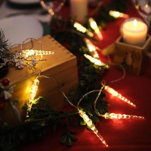 Гирлянда светодиодная "Сосульки" 1.5м 10LED тепл. бел. 0.1Вт IP20 провод прозр. ПВХ элементы питания 2хAA (не в компл.) Neon-Night 303-093