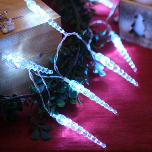 Гирлянда светодиодная "Сосульки" 1.5м 10LED бел. 0.1Вт IP20 провод прозр. ПВХ элементы питания 2хAA (не в компл.) Neon-Night 303-094