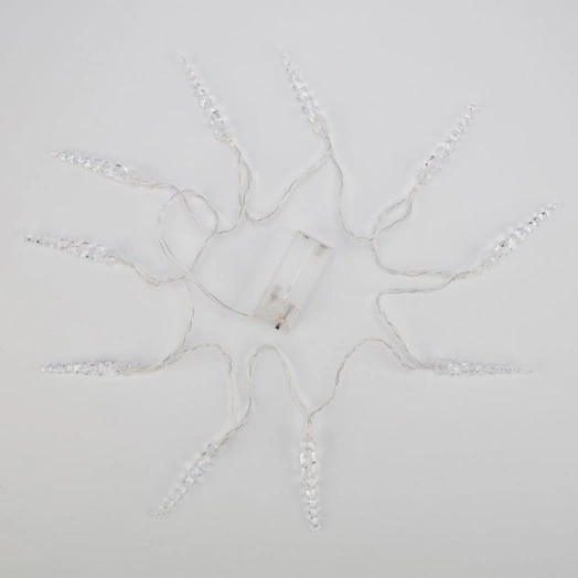 Гирлянда светодиодная "Сосульки" 1.5м 10LED тепл. бел. 0.1Вт IP20 провод прозр. ПВХ элементы питания 2хAA (не в компл.) Neon-Night 303-093